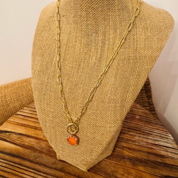 Kendra Scott Daphne Gold Link and Chain Necklace Coral Mother-of-Pearl NWT - Picture 7 of 9